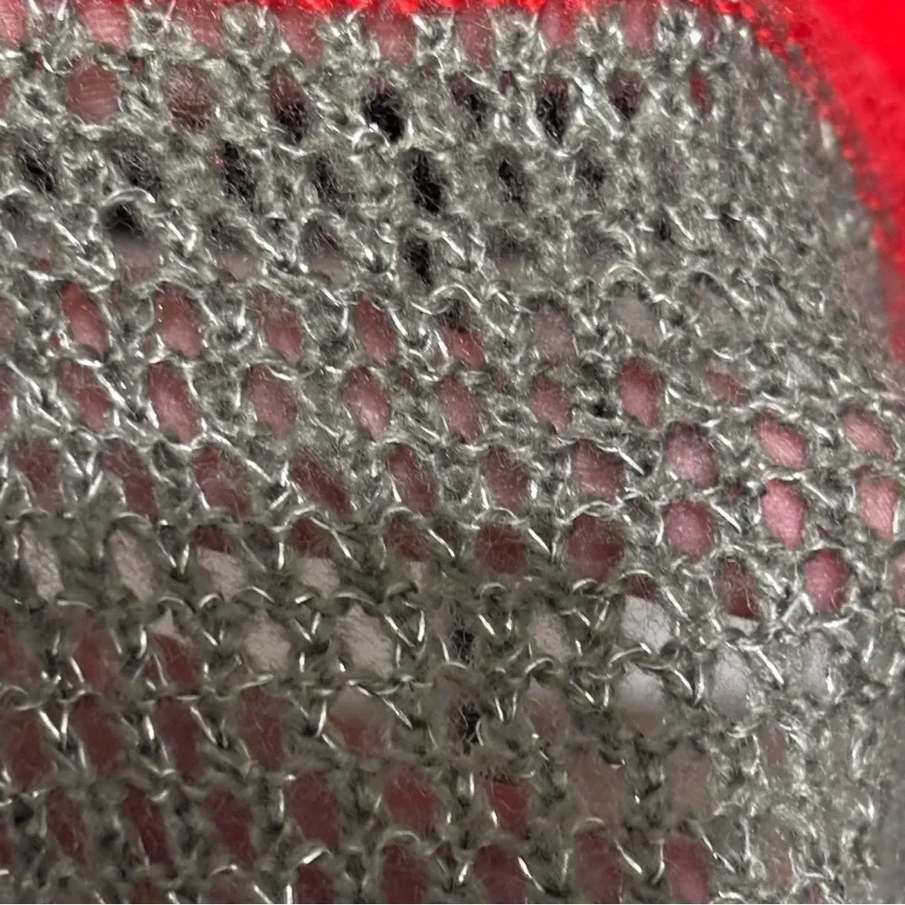 J. Jill Women's Red Gray Silver Sparkles Wide Striped Knit Head Neck Scarf Grey